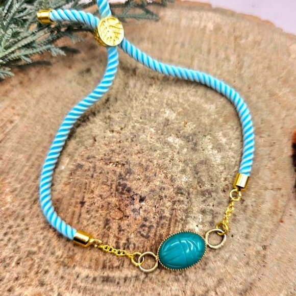 Nature Green Chalcedony Scarab Hand Braided Bracelet - Picture 4 of 10